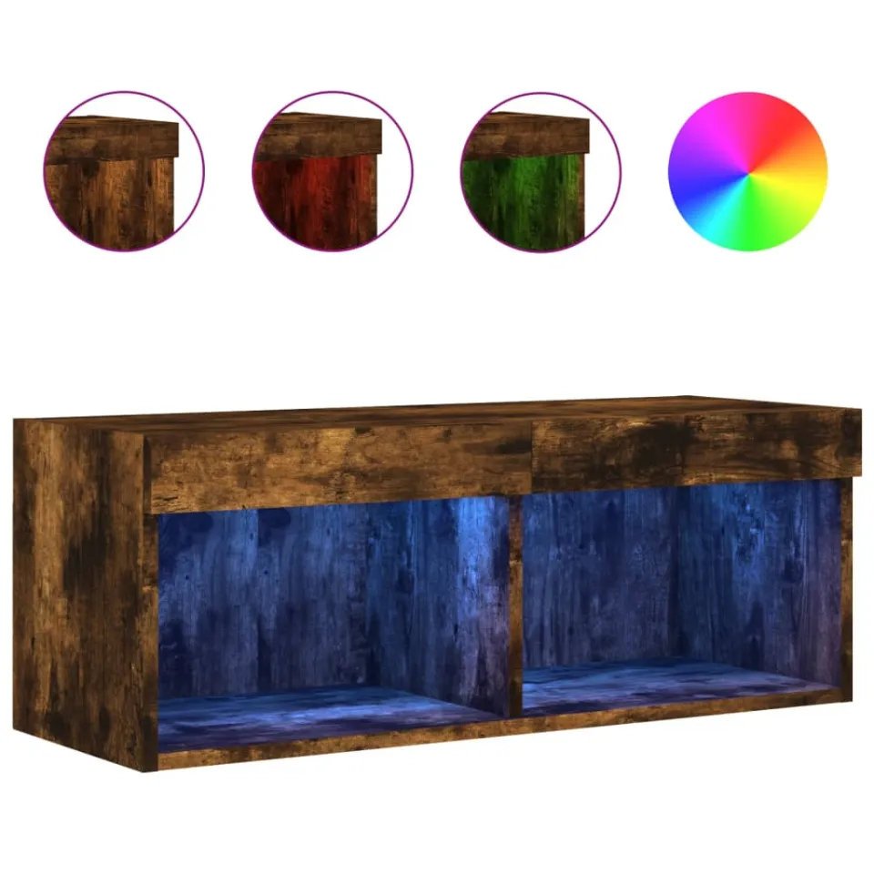 vidaXL Tv-meubel met LED-verlichting 80x30x30 cm gerookt eikenkleurig, foto 3