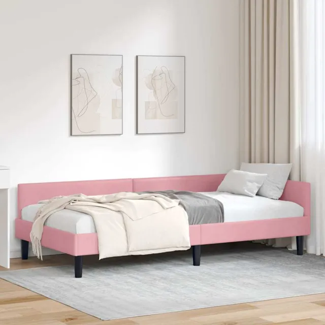 vidaXL Hoekbedframe Roze 90 x 200 cm fluweel