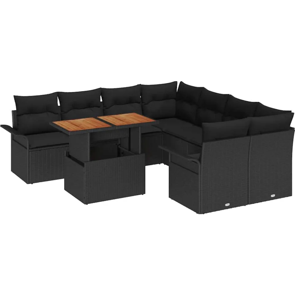 vidaXL Tuin Sofa Set 9 st Zwart Poly riet