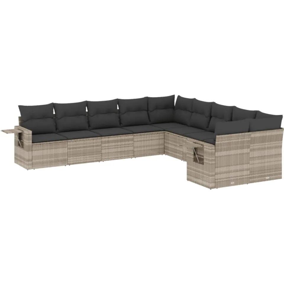 vidaXL 10-delige Loungeset met kussens poly rattan lichtgrijs grijs, foto 3