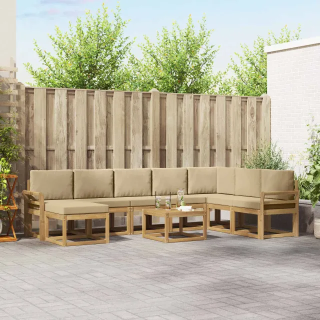 vidaXL Buiten bankenset 9 st 8-zits Wit en Beige Bruin