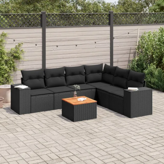 vidaXL 7-delige Loungeset met kussens poly rattan zwart, foto 2