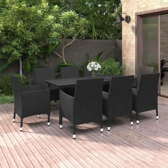 vidaXL 9-delige Tuinset met kussens poly rattan en glas zwart, foto 2