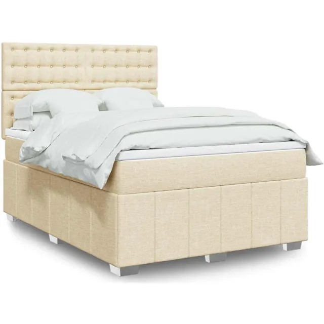 vidaXL Boxspring met matras stof crèmekleurig 140x190 cm