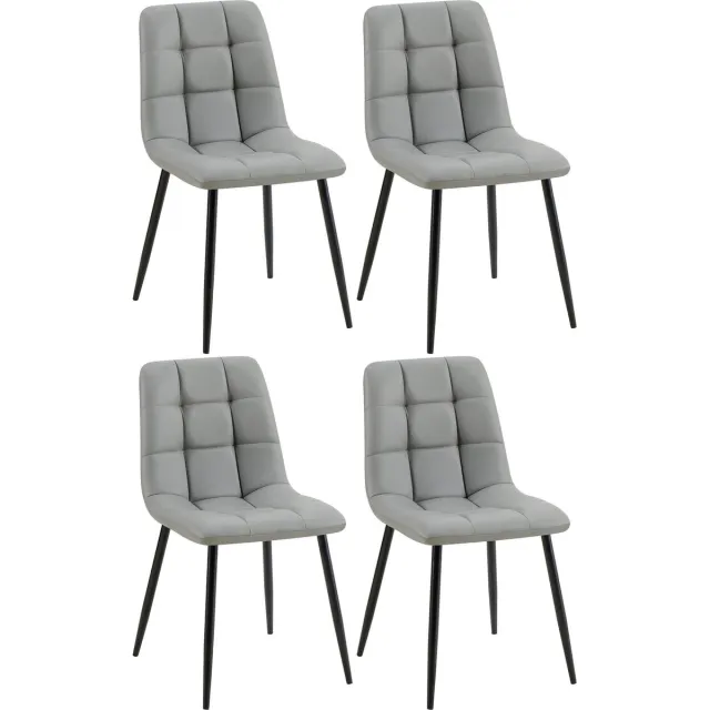 CLP Antibes Set van 4 Eetkamerstoelen - Zonder armleuning - Metaal frame - Kunstleer/licht grijs