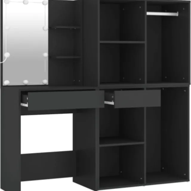 vida xl Kaptafel met 2kastjes LED bewerkt hout zwart