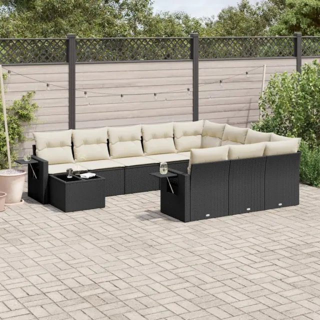 vidaXL 11-delige Loungeset met kussens poly rattan zwart, foto 2