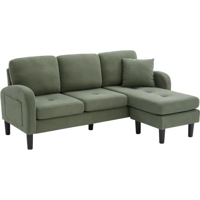REDOM Hoekbank - 3-Zits Modulair - L-Vormig - Voor Woonkamer - Ribstof - Groen - 166 X 118 X 77 Cm