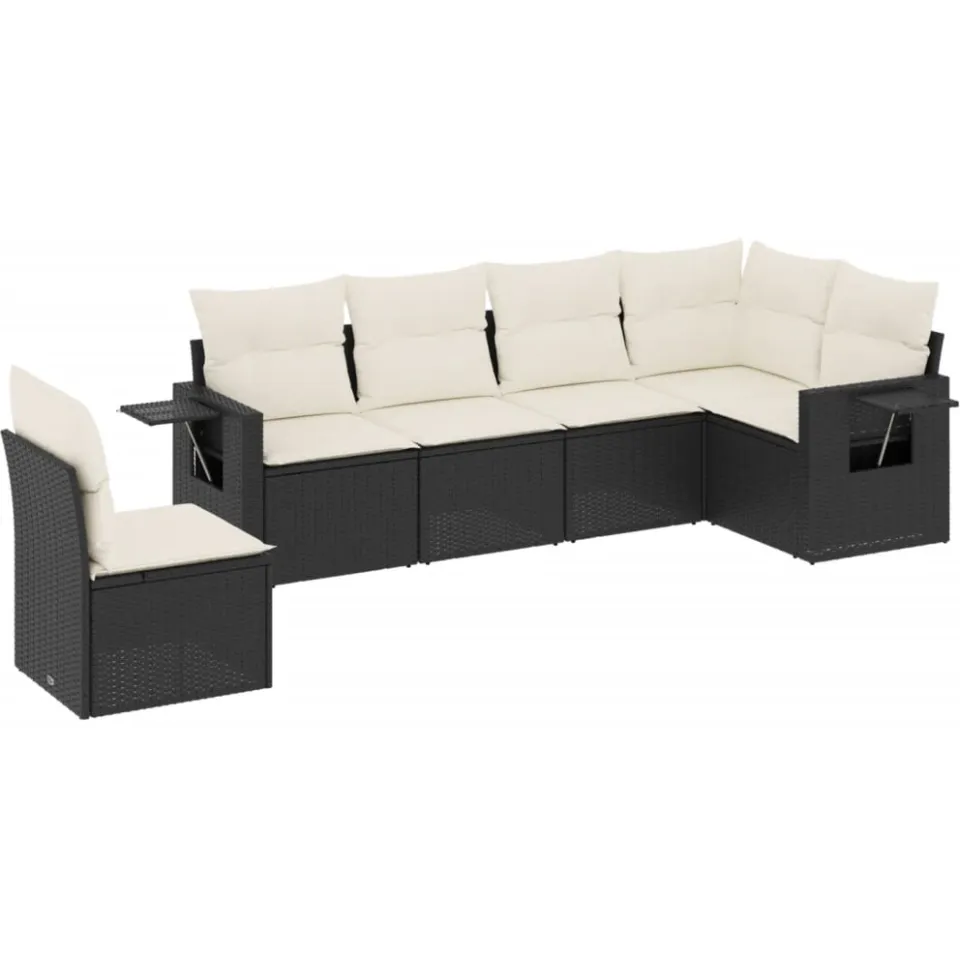 vidaXL 6-delige Loungeset met kussens poly rattan zwart, foto 3