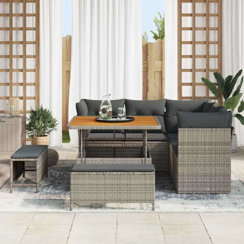 vidaXL Tuinbankenset 8 st Grijs poly rattan, foto 3