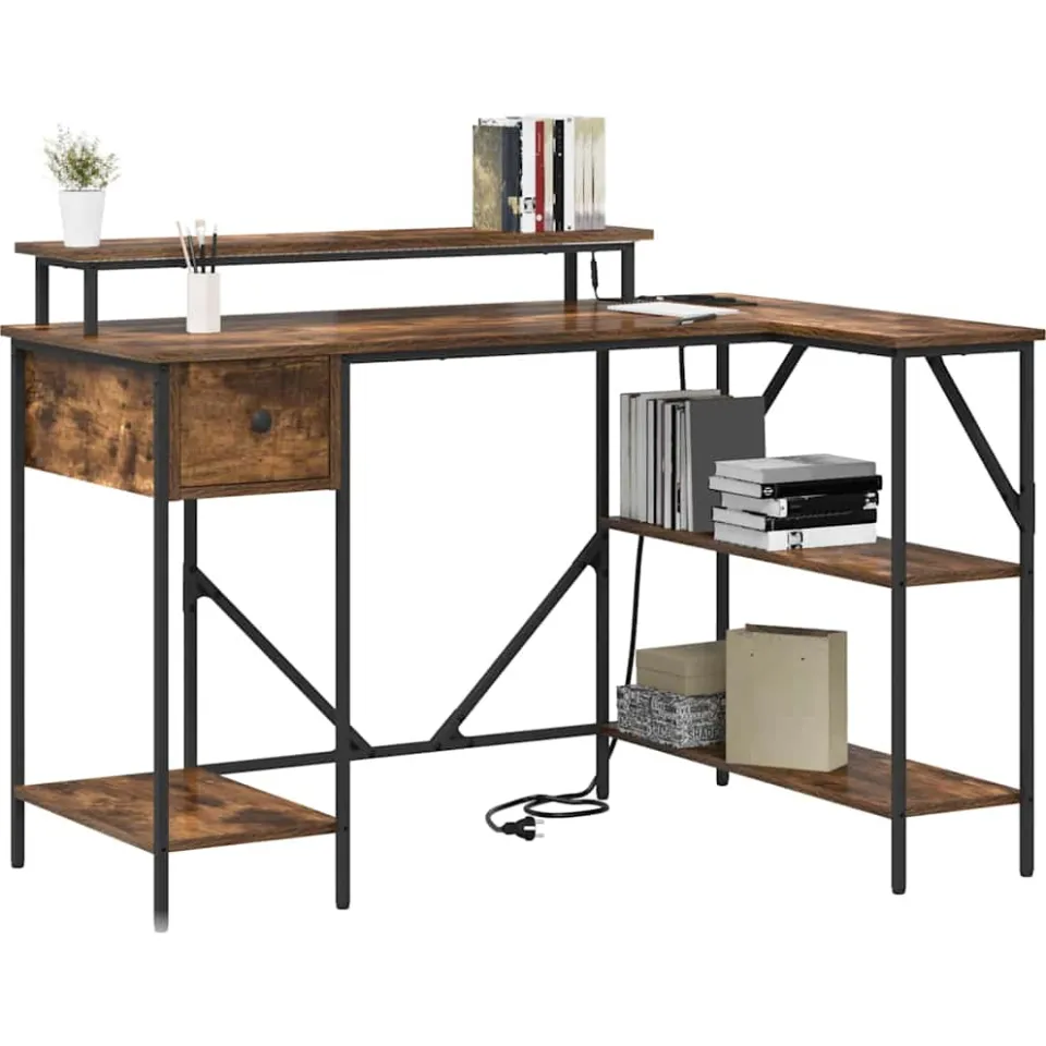 vidaXL Bureau Gerookt eiken 120 x 79 x 86,5 cm Bewerkt hout Bruin