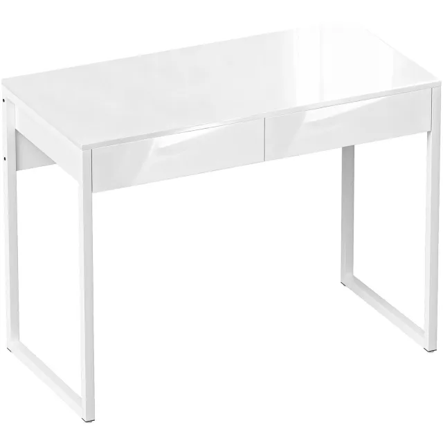 Homona Bureau met 2 lades - Compacte computertafel met stalen frame - 100 x 50 x 75 cm - Wit