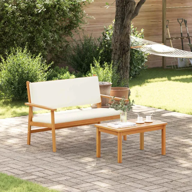 vidaXL Tuinbankenset 2 st Crème Wit Massief Acaciahout, foto 2