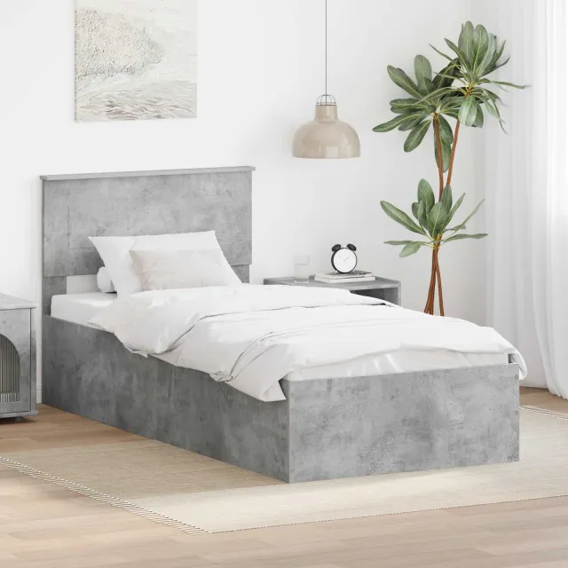 vidaXL Bedframe met hoofdeinde Beton Grijs 75 x 190 cm Bewerkt hout
