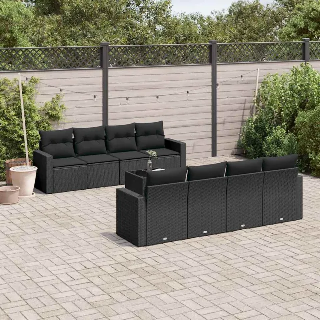 vidaXL 9-delige Loungeset met kussens poly rattan zwart, foto 2