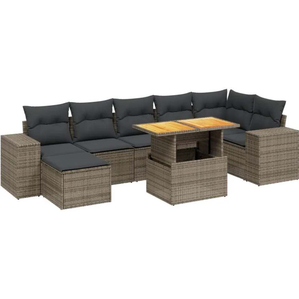 vidaXL 8-delige Loungeset met kussens poly rattan grijs, foto 3