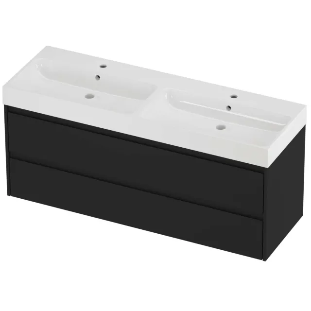 Proline Podium Badmeubelset Polystone Loft Dubbel 140x46x62 cm Glans Wit Mat Zwart