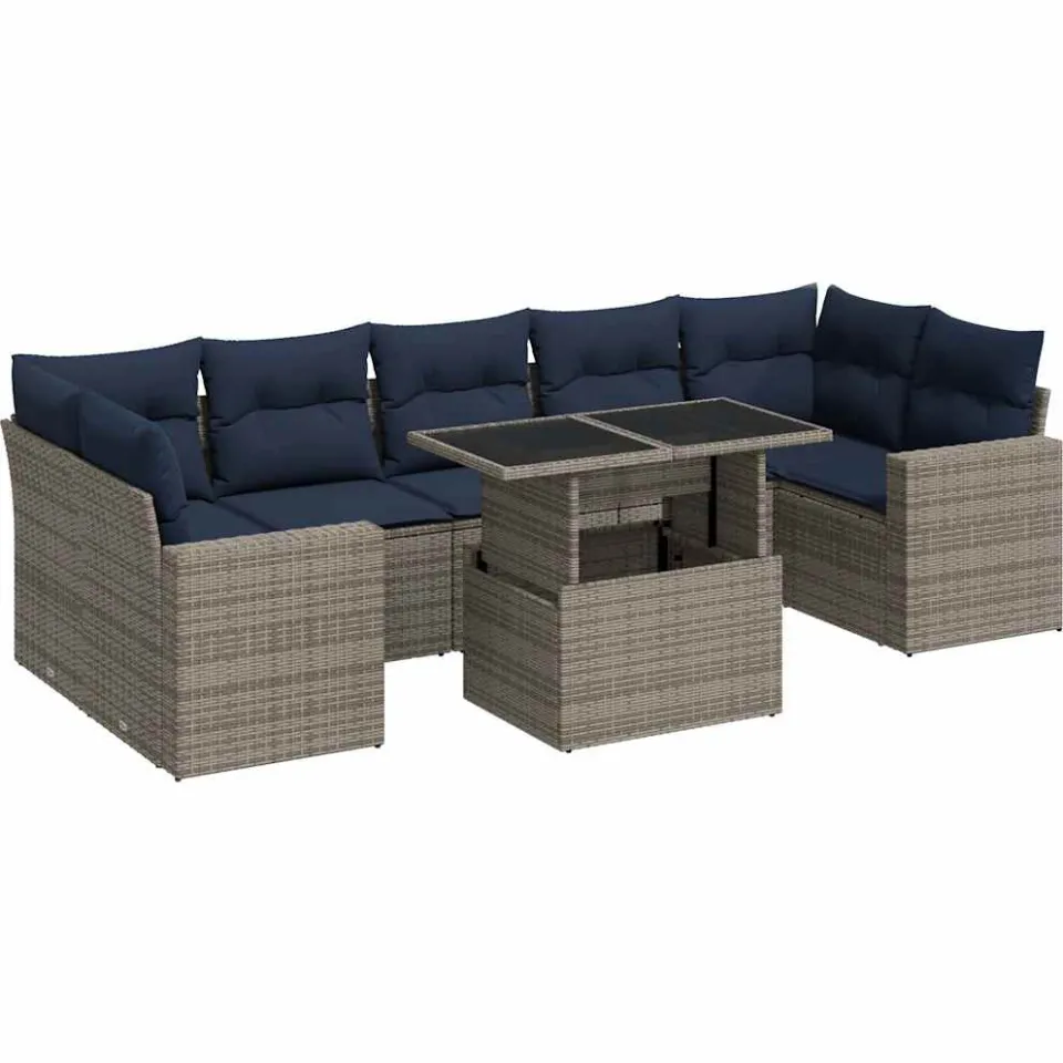 vidaXL 8-delige Loungeset met kussens poly rattan acacia grijs, foto 3