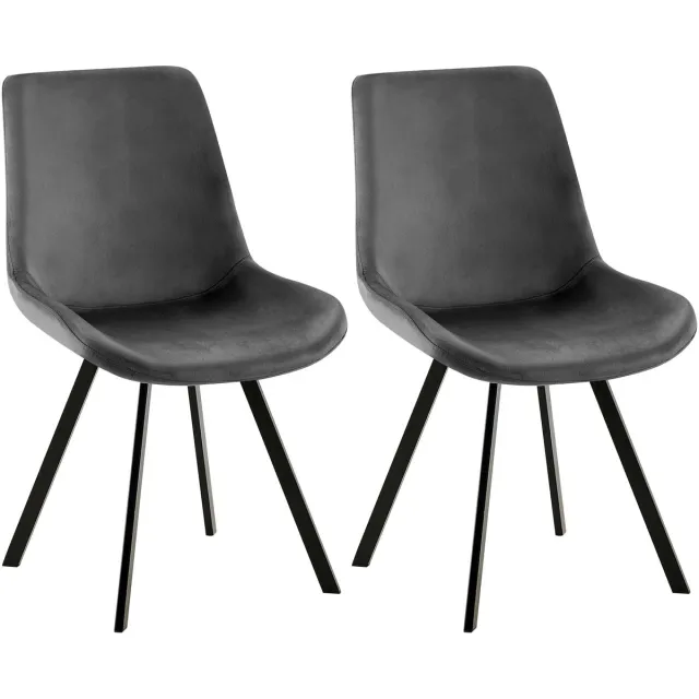 CLP Lewes Set van 2 eetkamerstoelen - klassiek - draaibaar - met rugleuning - velvet - fluweel - Fluweel/donkergrijs