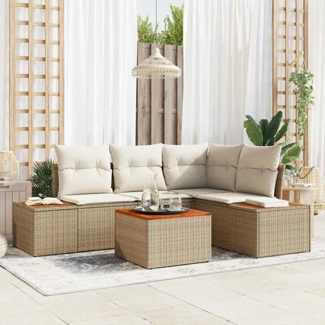 vidaXL Tuinbankenset 5 st Beige Poly riet, foto 2