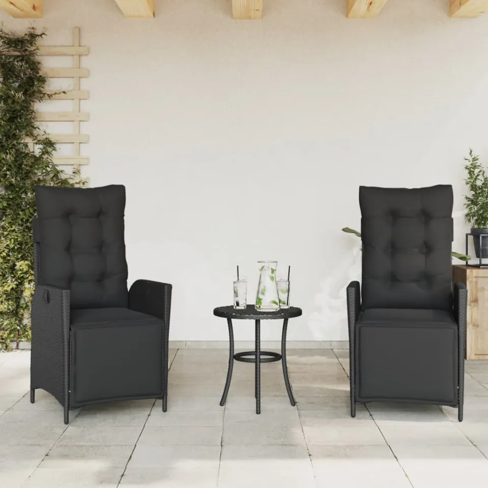 vidaXL 3-delige Bistroset met kussens poly rattan zwart, foto 2