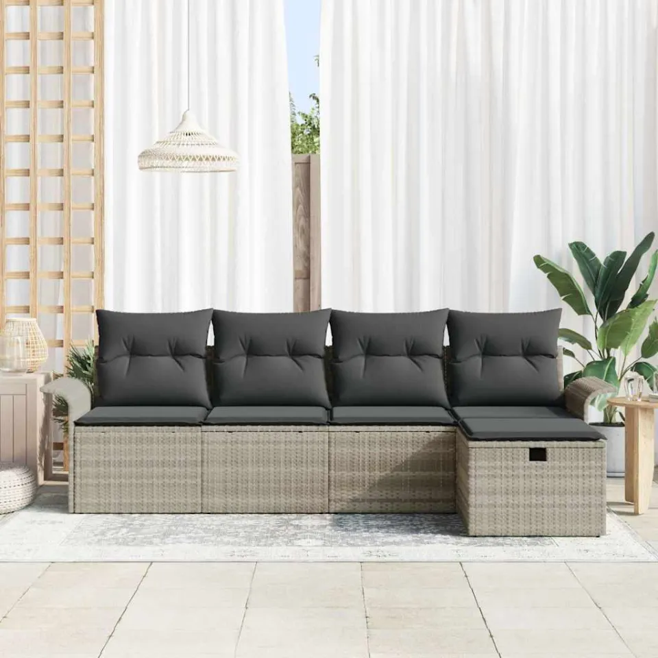 vidaXL Tuin Sofa Set 5 st Poly riet grijs, foto 2