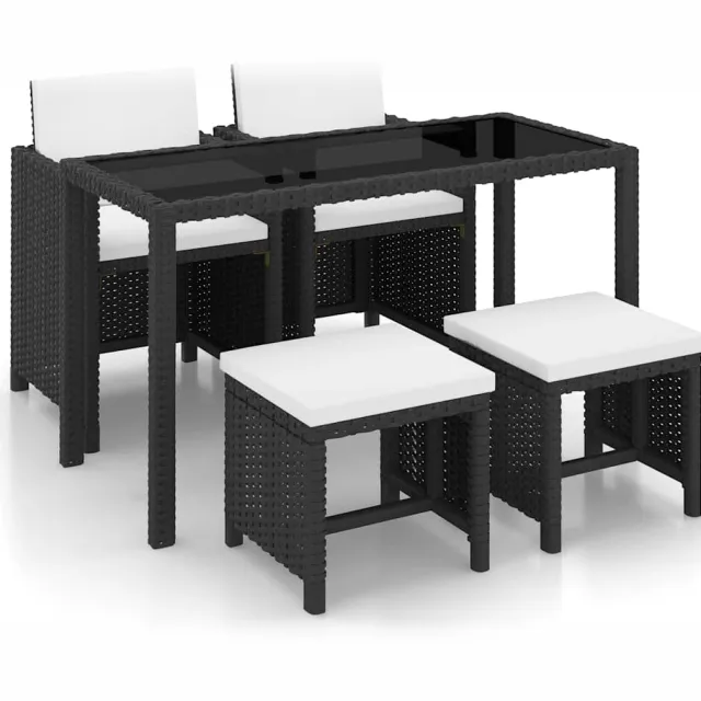 vidaXL 5-delige Tuinset met kussens poly rattan zwart