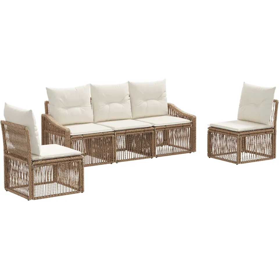 vidaXL Tuinbankenset 5 st 5-zits Beige poly rattan, foto 3
