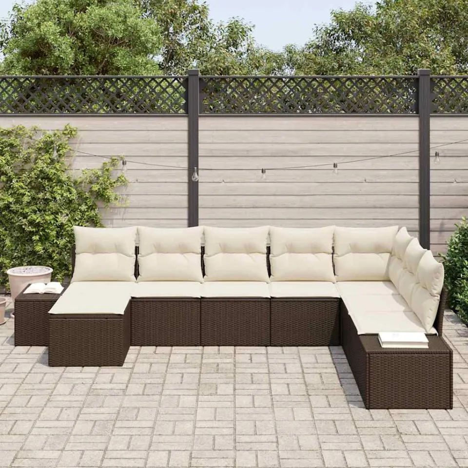 vidaXL Tuin Sofa Set 8 st Bruin en Crème poly rattan, foto 3