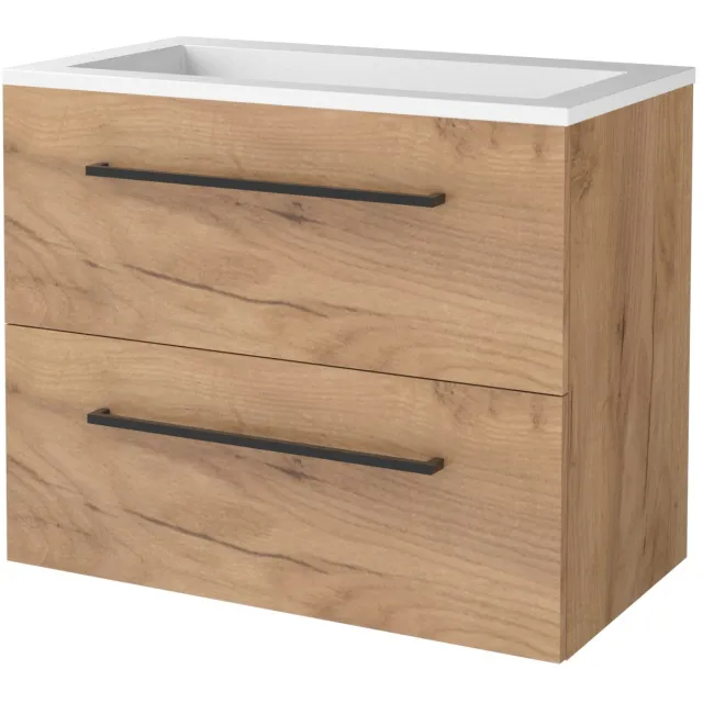 Boss & Wessing Badmeubelset BWS Salt 80x46cm Met Grepen 2 Lades Met Wastafel Acryl Whisky Oak Bruin