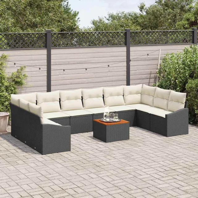 vidaXL Tuinbankenset 11 st Zwart en Crème poly rattan