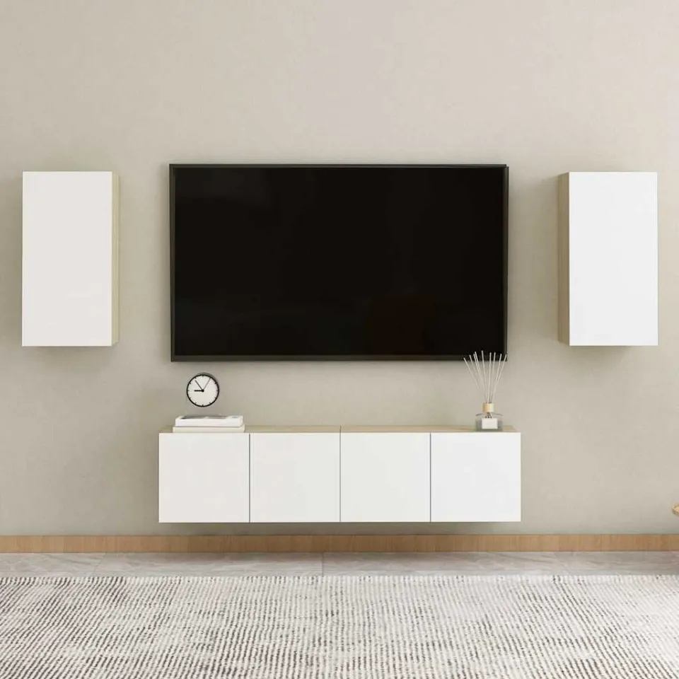 vidaXL Tv-meubel 30,5x30x60 cm bewerkt hout wit en sonoma eikenkleurig, foto 4