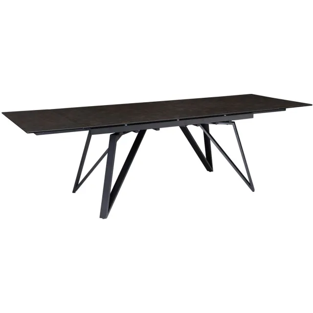 Ervesto eetkamertafel 180 - 260 cm uitschuifbaar keramiek glas zwart, keramische tafel groot, design keukentafel rechthoekig, eettafel extravagant met metalen poten Bruin