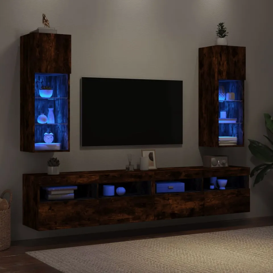 vidaXL Tv-meubels met LED-verlichting 2 st 30,5x30x90 cm gerookt eiken, foto 4