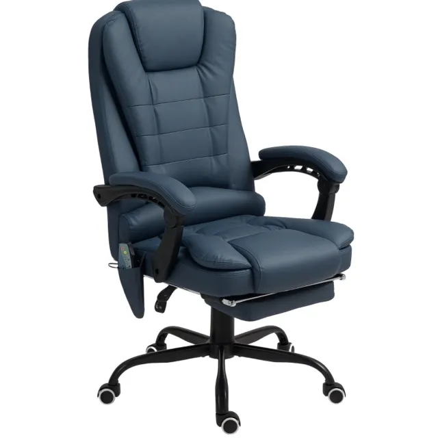 CHICFURN Bureaustoel - 7 Vibratiepunten - Verstelbare Voetsteun - Blauw