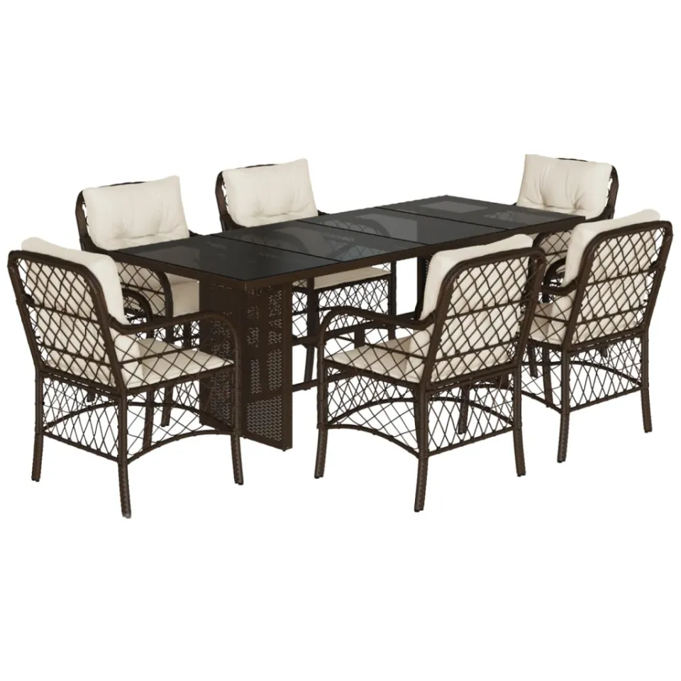 vidaXL 7-delige Tuinset met kussens poly rattan bruin, foto 3