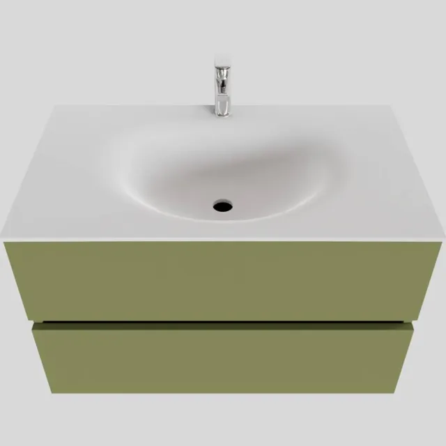 Boss & Wessing Badkamermeubel Solid Surface BWS Stockholm 80x46 cm Mat Groen (met 1 kraangat)