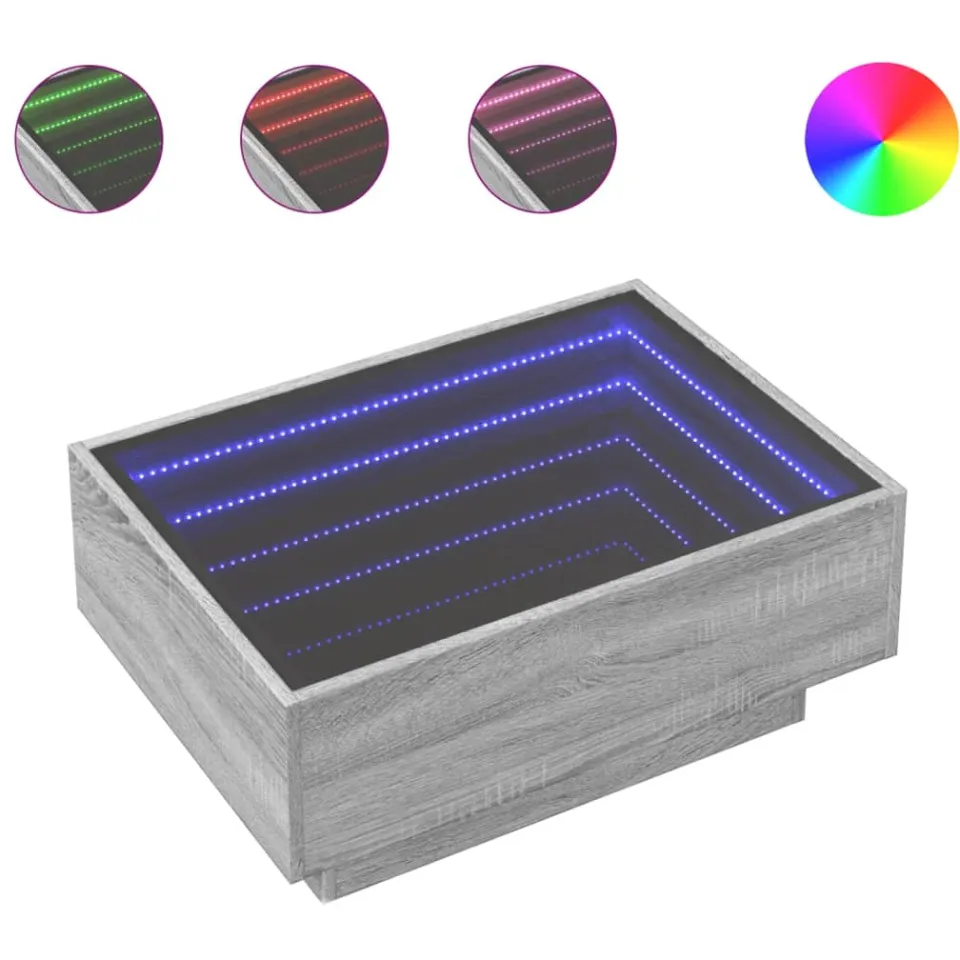 vidaXL Salontafel met LED 70x50x30 cm bewerkt hout grijs sonoma eiken