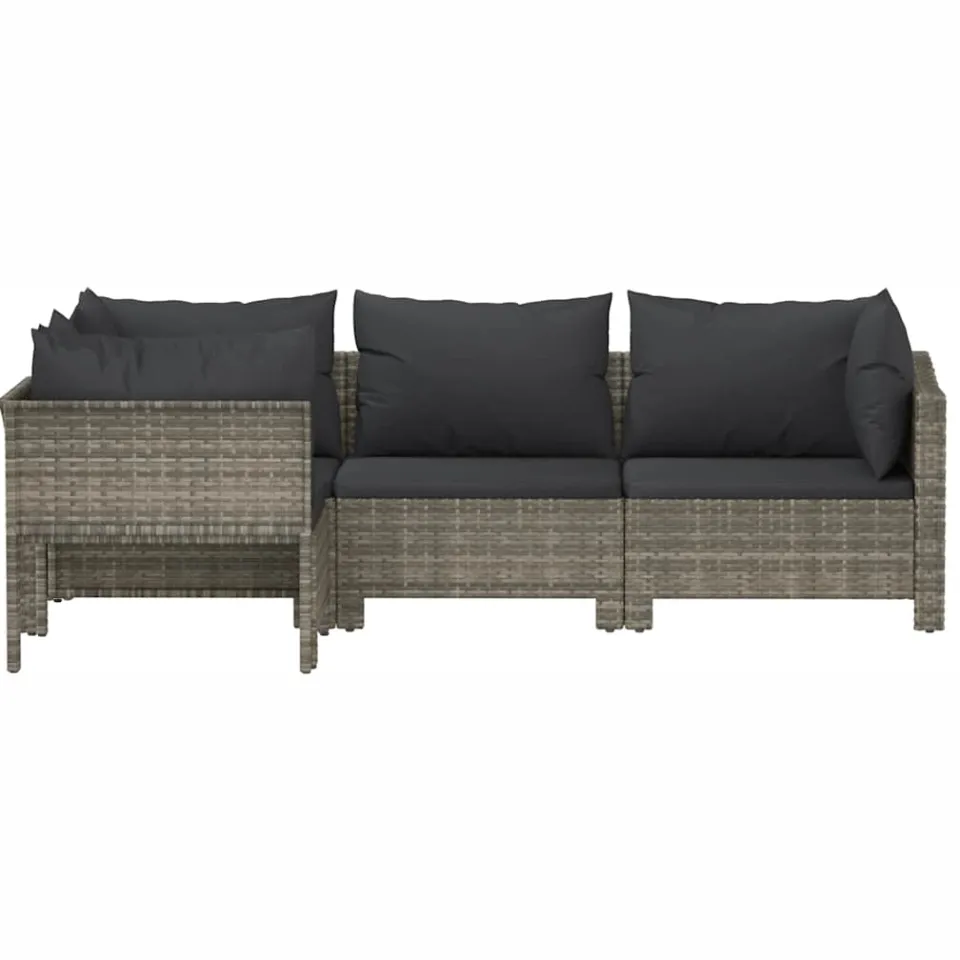 vidaXL 4-delige tuinloungeset met kussens grijs poly rattan, foto 3