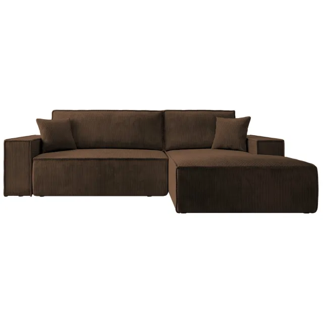 Selsey Farese - Hoekbank met slaapfunctie - met beddengoedcontainer - L-vormig - Corduroy - Rechterkant - Bruin