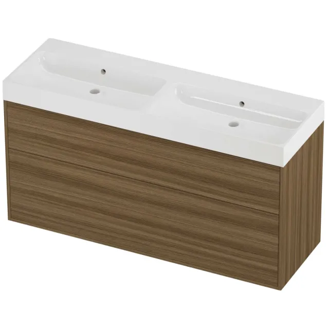 Proline Podium Badmeubelset Polystone Loft Dubbel 140x46x75 cm Glans Wit Caramel Walnut Houtlook
