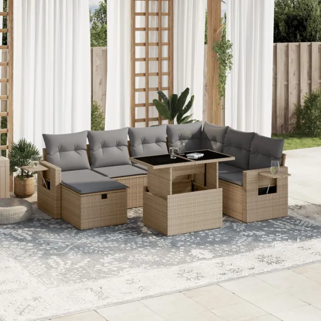 vidaXL 8-delige Loungeset met kussens poly rattan beige, foto 2