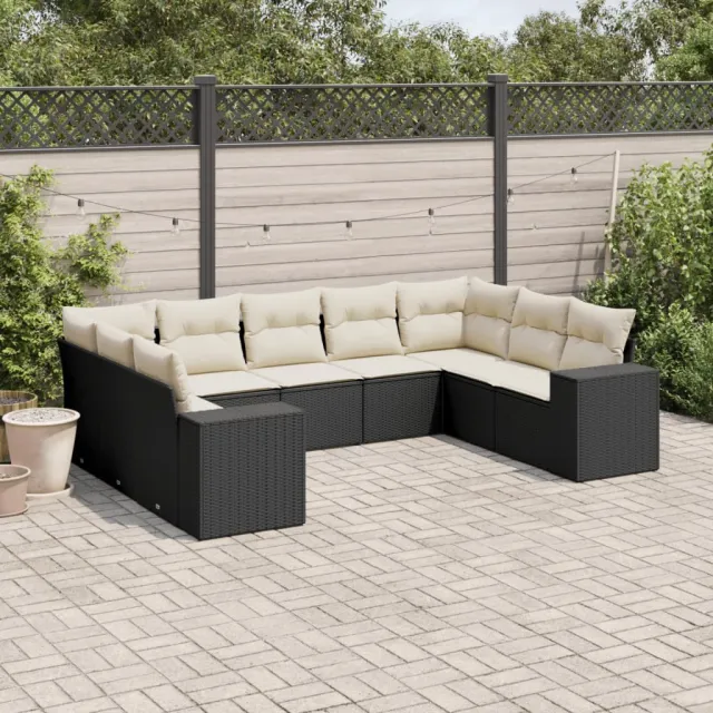 vidaXL 9-delige Loungeset met kussens poly rattan zwart, foto 2