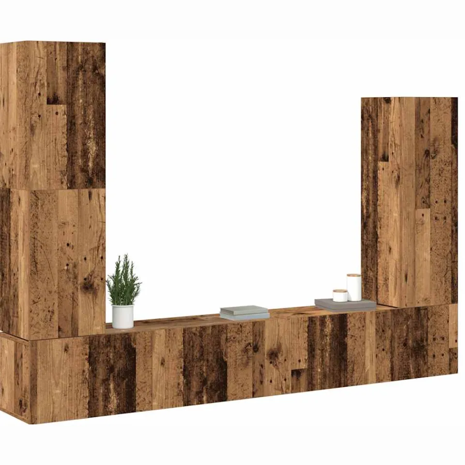 vidaXL 4-delig Tv-meubelset wandmontage bewerkt hout oud houtkleurig Bruin