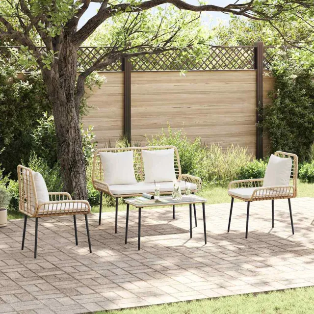 vidaXL Tuin eettafelset 3 st Bruin en Crème poly rattan, foto 2