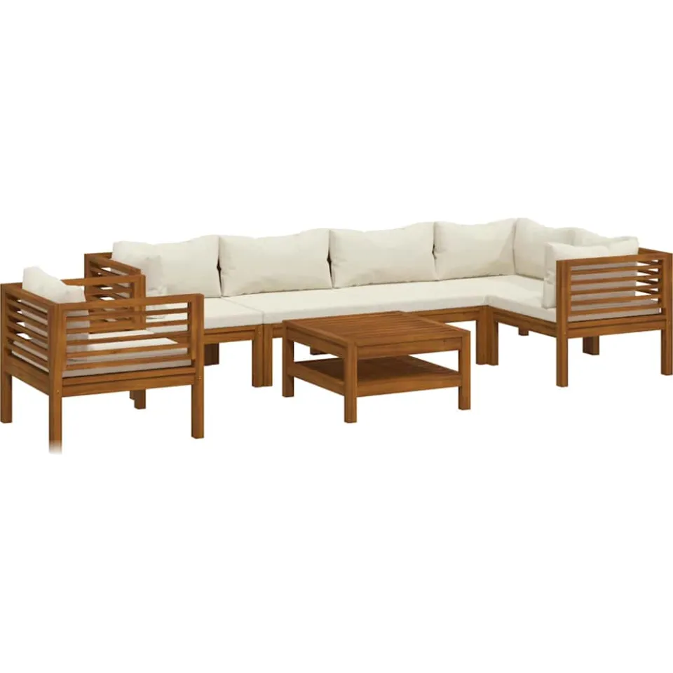 vidaXL 7-delige Loungeset met crèmekleurige kussens massief acaciahout