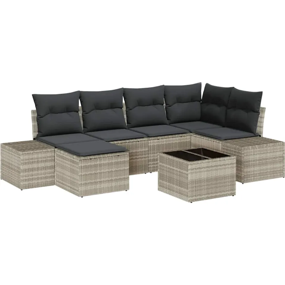 vidaXL Tuin Sofa Set 7 st Lichtgrijs poly rattan