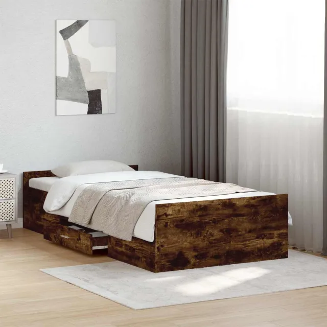 vidaXL Bedframe met opslag Gerookt eiken 80 x 200 cm Bewerkt hout Bruin