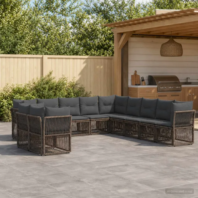 vidaXL Tuinbankenset 11 st 11-zits Grijs poly rattan, foto 2