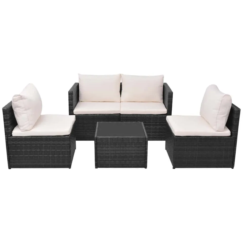 vidaXL 5-delige Loungeset met kussens poly rattan zwart, foto 3